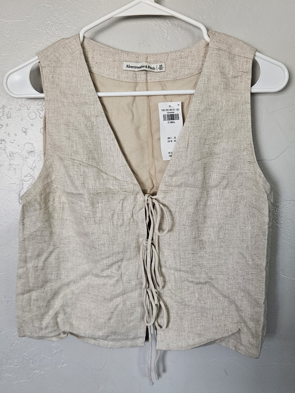 Abercrombie & Fitch NWT Women's XS Cream Linen Tie-Front Women’s Top Vest Linen